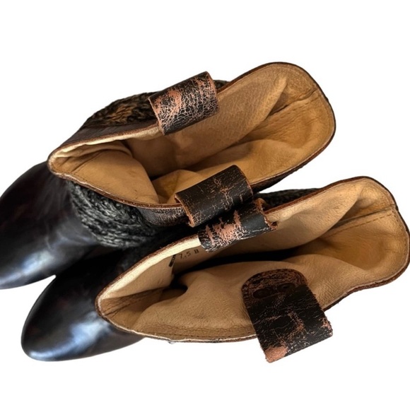 BED STU Bruges Distressed Leather Wooden Wedge Heel Boots Women’s 7.5 Knit Upper - Picture 8 of 11